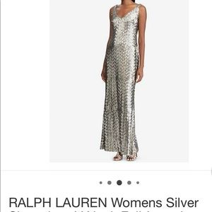 Ralph Lauren V neck Silver evening dress